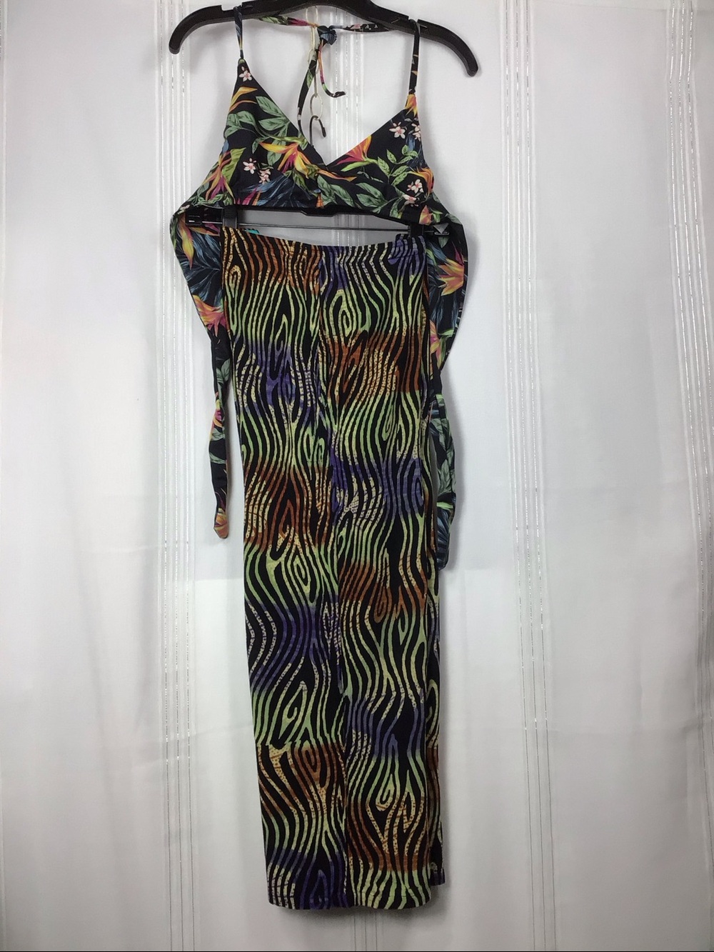 🌴 Vintage Kona Malia Multi Exotic-Print Wide Leg Pants with Pockets Sz.L